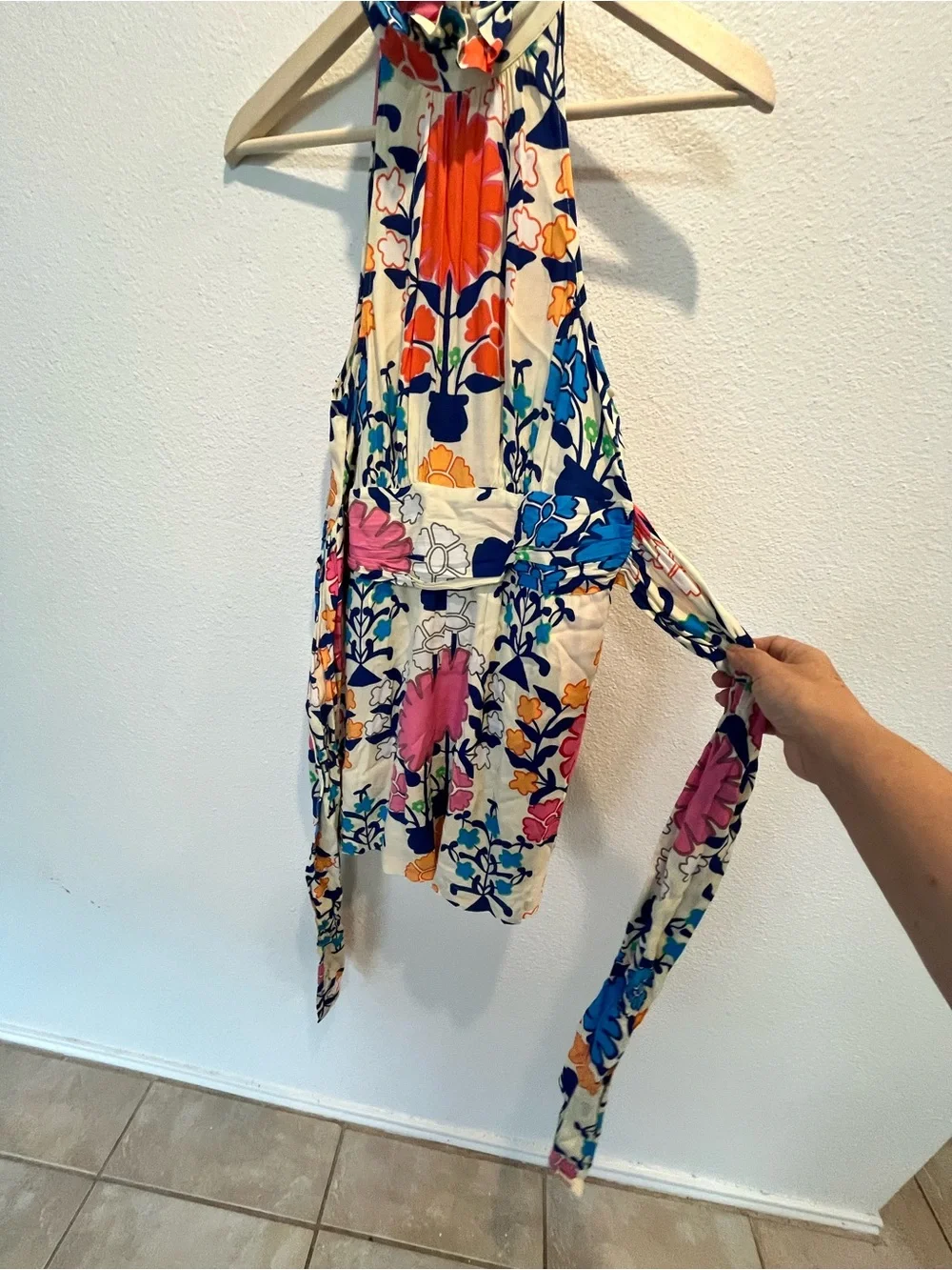 Anthropologie Floral Halter Romper in Pink, Blue‎ & Cream new without tags